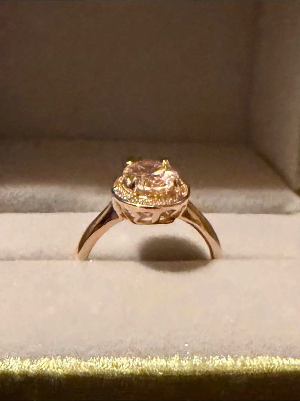 925 SS & Yellow Gold Oval Halo Ring with Pink Cubic Zirconia Center - Picture 4 of 6